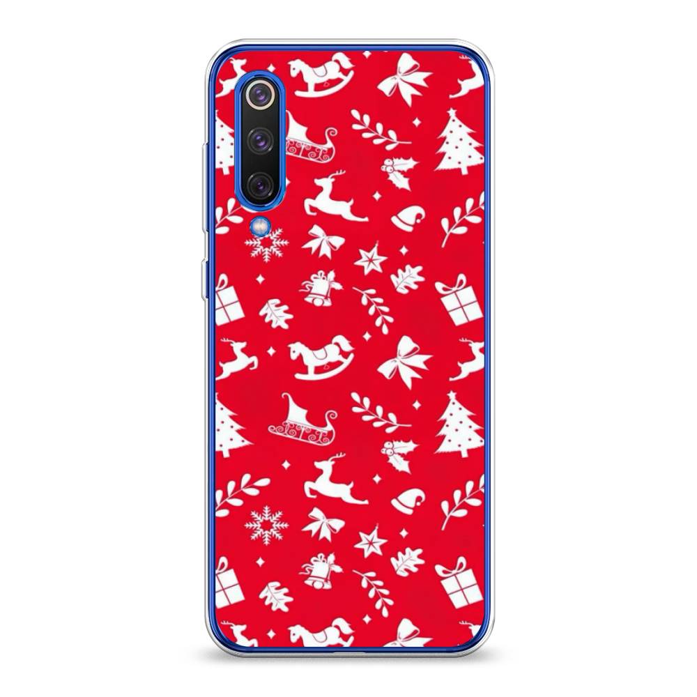

Чехол на Xiaomi Mi9 SE "Красный новогодний фон", Красный;белый, 35250-5