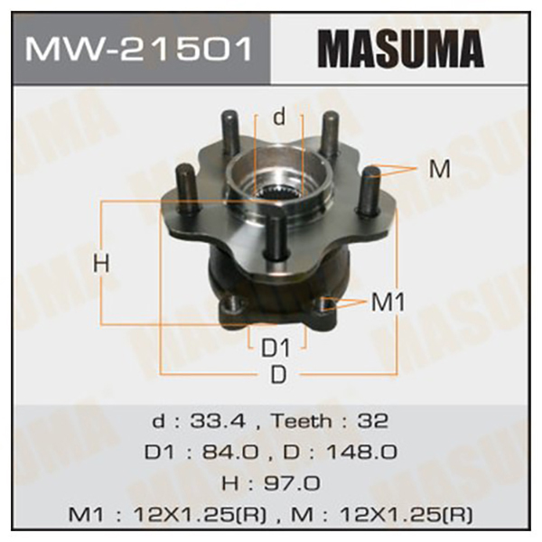 

Ступица колеса с интегрированным подшипником Nissan 370z/370z Roadster 09> Masuma MW21501