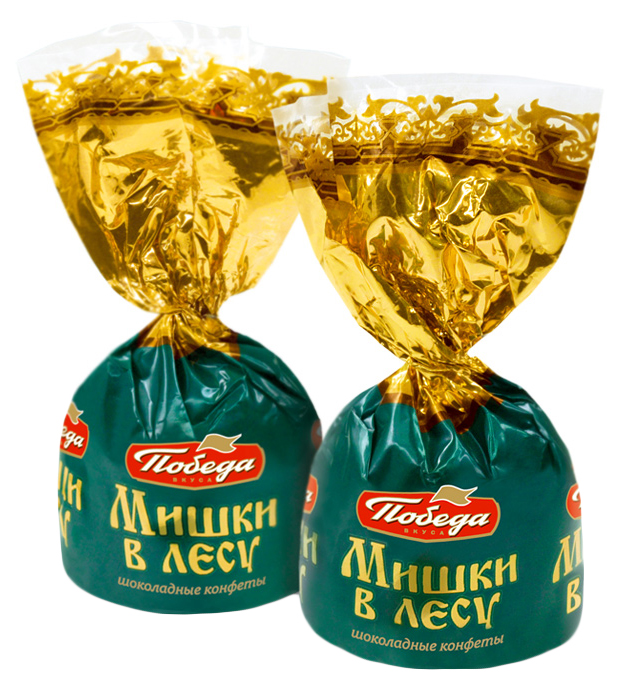 Шоколадные конфеты Победа Вкуса Мишки в лесу с мягкой начинкой-хрустящим криспи