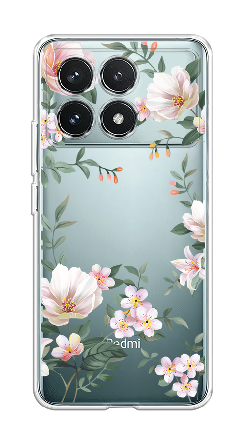 

Чехол на Xiaomi Redmi K70 Pro 5G "Beautiful white flowers", Бежевый;зеленый, 320750-1