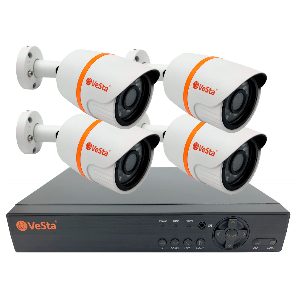 Комплект видеонаблюдения AHD VeSta 4кан HVR, 4шт 2Мп камеры, 2,8мм, бел. комплект свечей зажигания для лада largus 12 vesta 15 x ray 15 1 6i startvolt