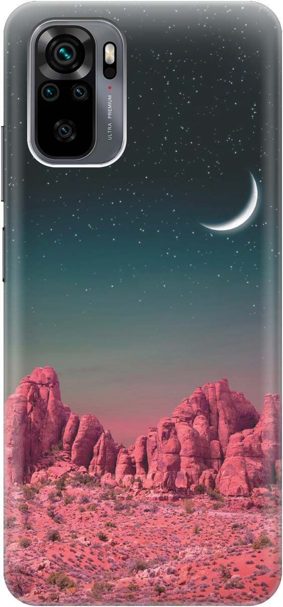 

Чехол на Xiaomi Redmi Note 10 "Месяц над розовыми горами", Розовый;черный, 724
