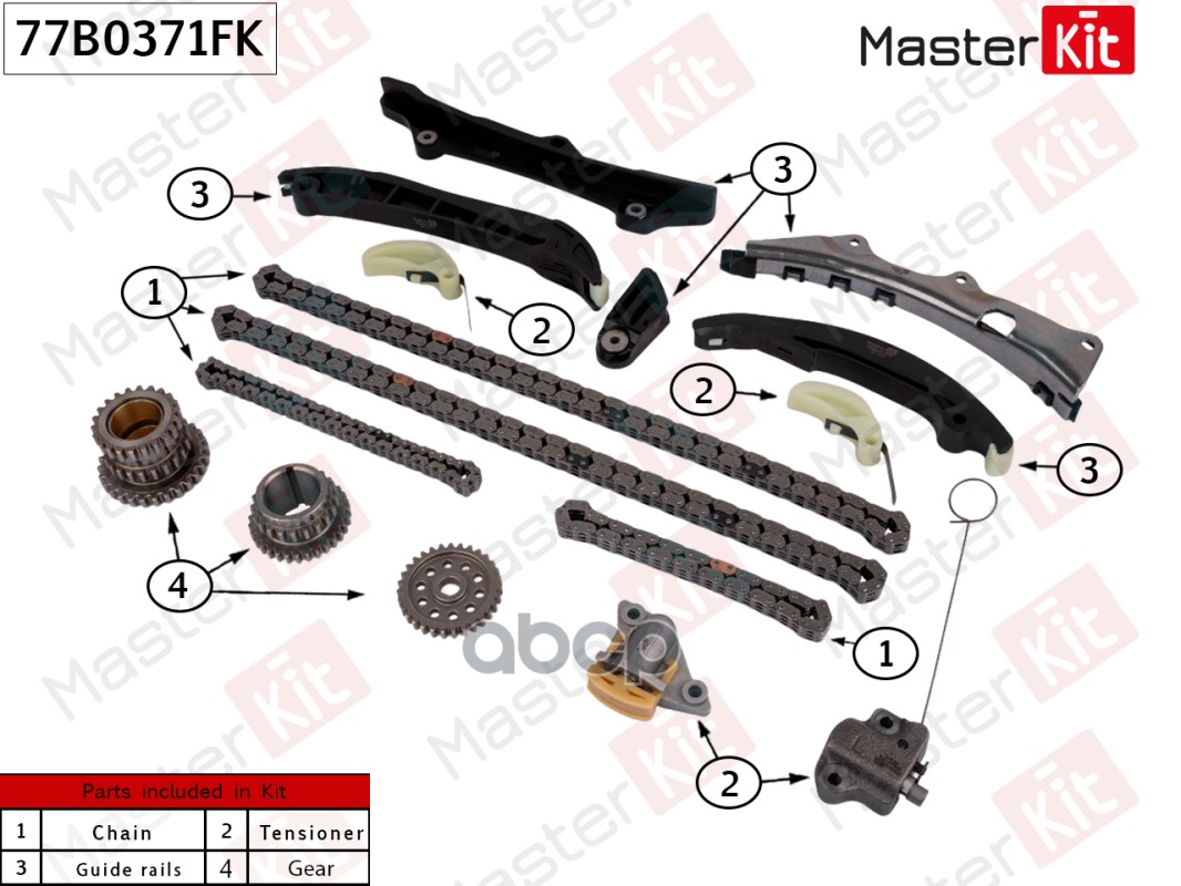 

Комплект цепи ГРМ JEEP EHD (3,0L) GRAND CHEROKEE IV (WK2) 10- 77B0371FK
