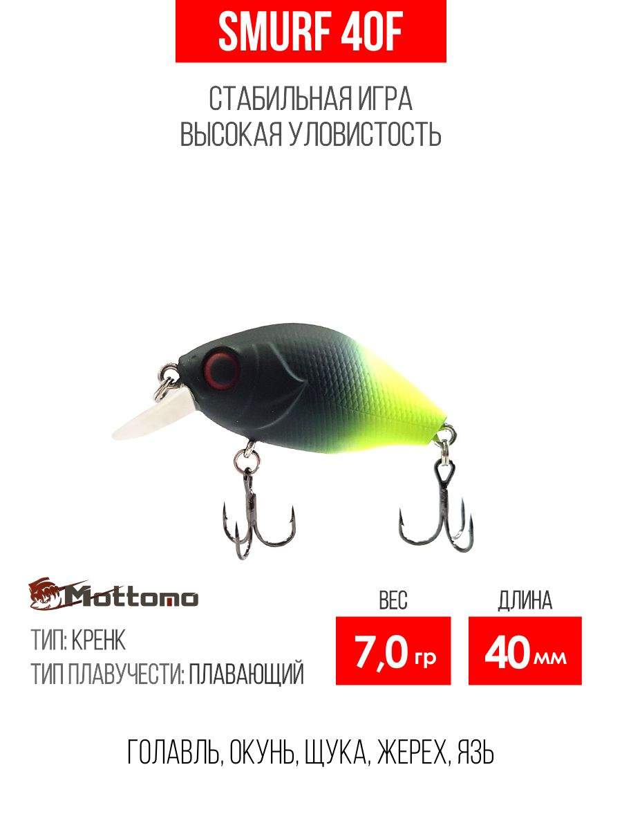 

Воблер Mottomo Smurf 40F 7,0g Black Lime, Разноцветный, Smurf