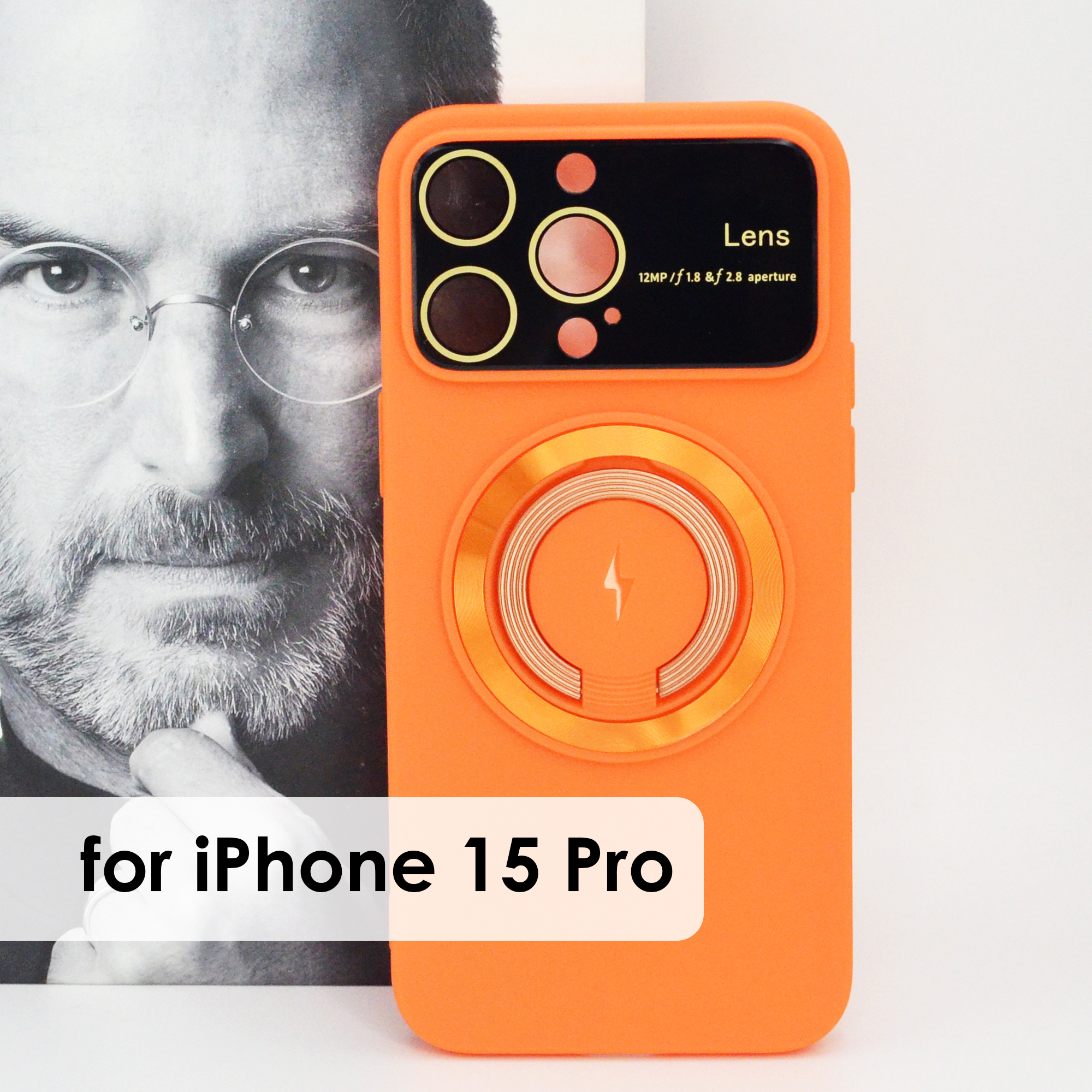 

Чехол Magsafe силиконовый для iphone 15 Pro с защитой камеры , soft touch, цвет оранжевый, IP15Pro
