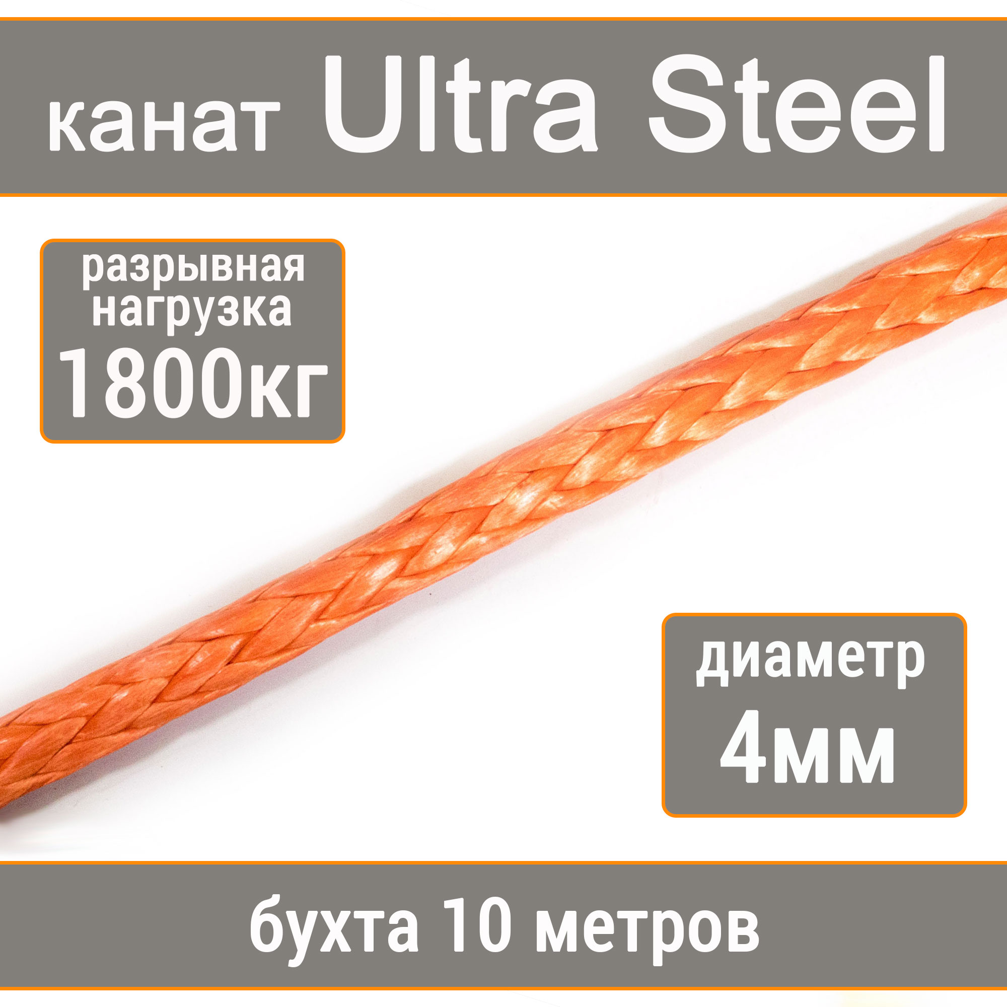 Высокопрочный синтетический канат UTX Ultra Steel 4мм рн1800кг 007654321-104 2640₽