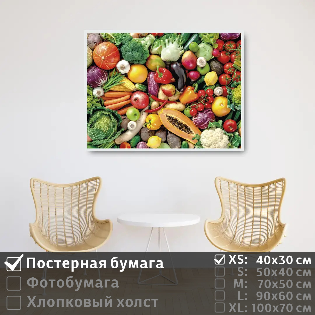 

Постер на стену ПолиЦентр Красочные овощи и фрукты для здоровья 40х30 см, КрасочныеОвощиИФруктыДляЗдоровья
