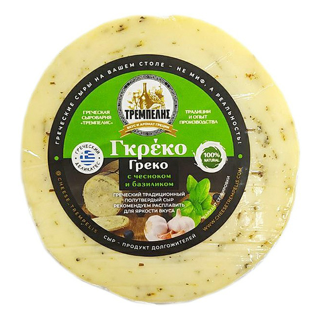 

Сыр полутвердый Тремпелис Греко с чесноком и базиликом 45% +-350 г