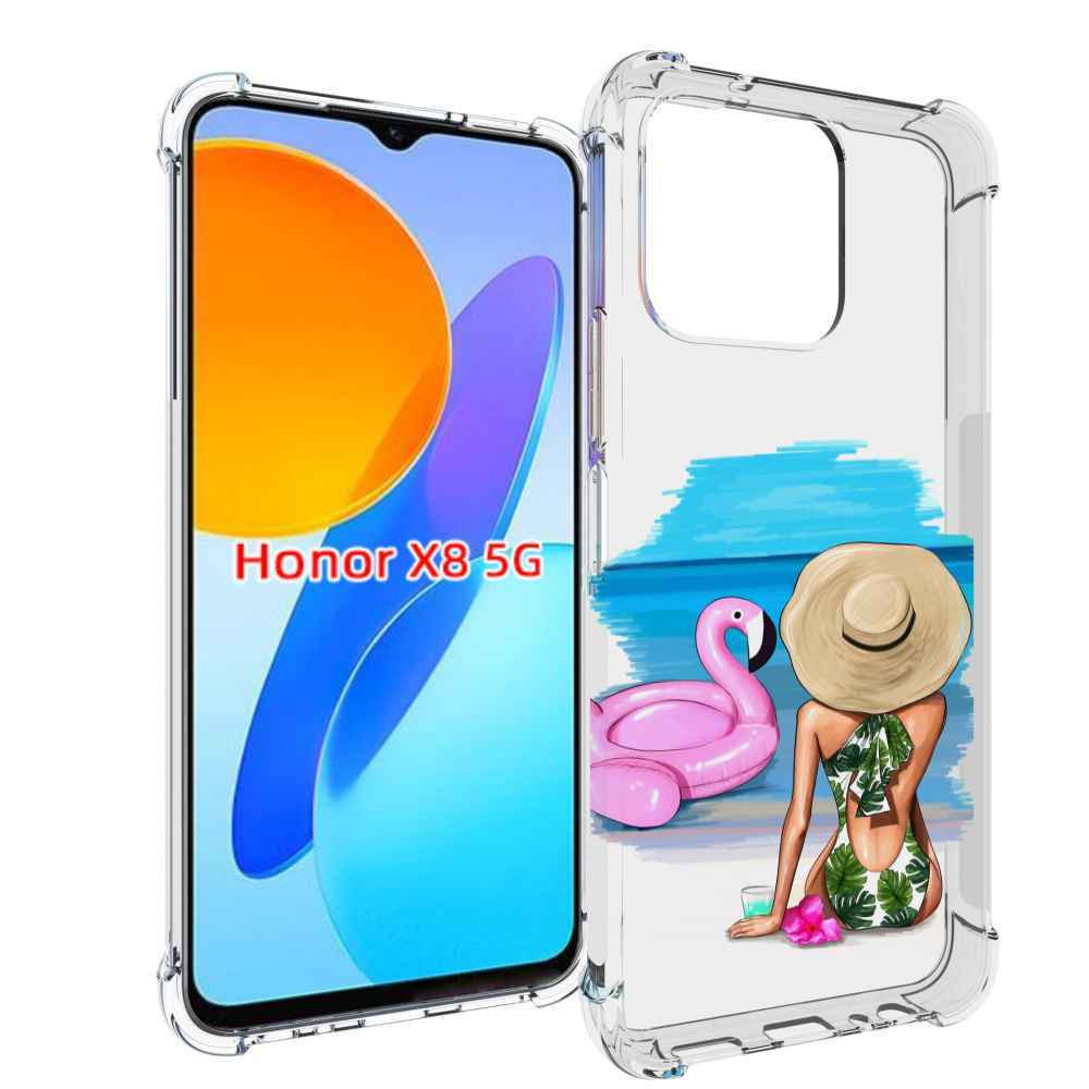 

Чехол MyPads Девушка-и-фламинго женский для Honor X8 5G, Прозрачный, Tocco