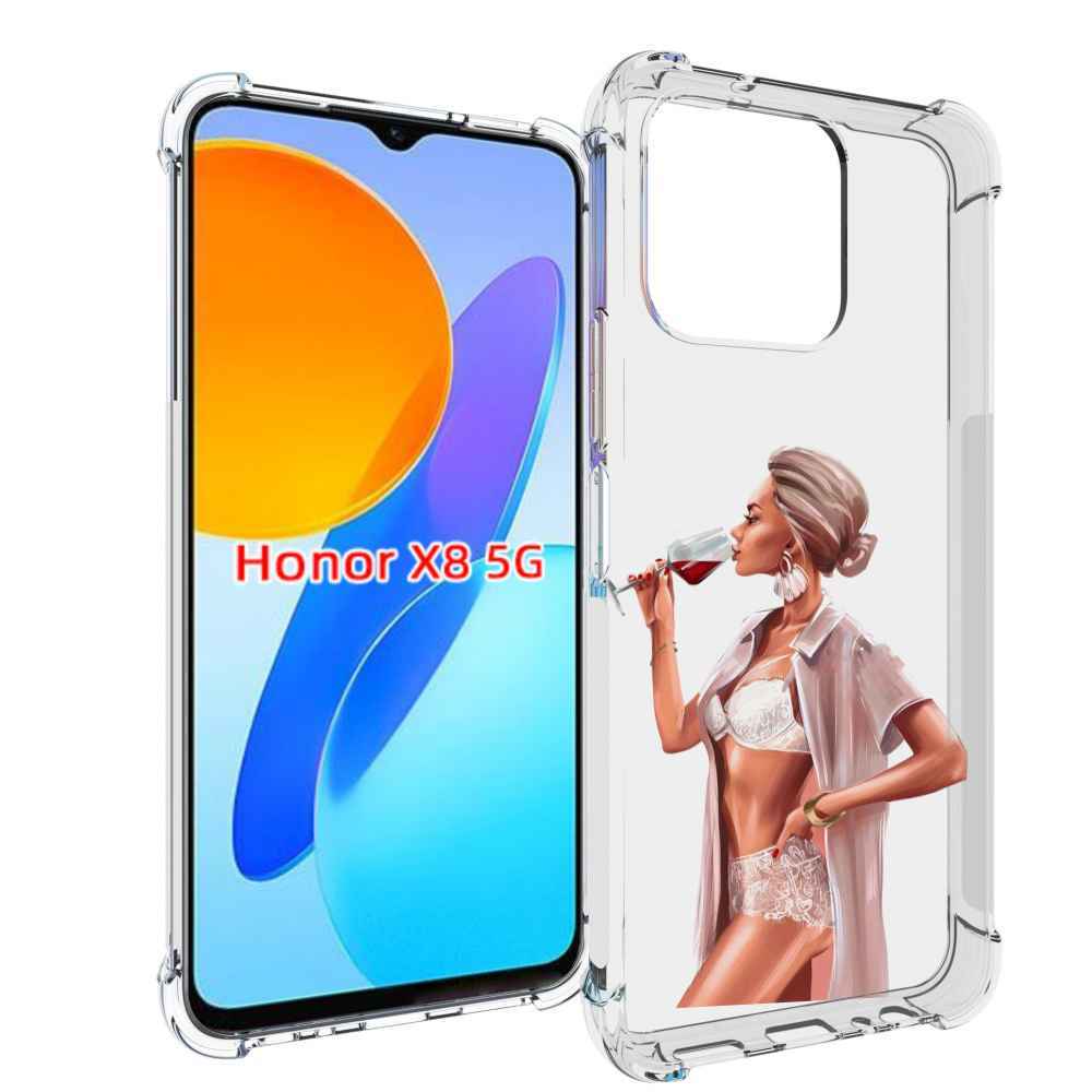 

Чехол MyPads Девушка-с-вином женский для Honor X8 5G, Прозрачный, Tocco