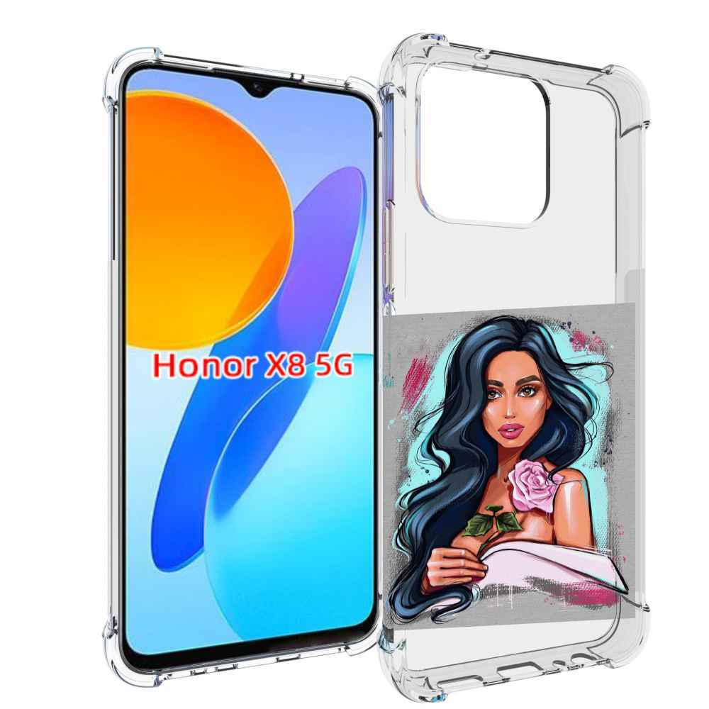 

Чехол MyPads Девушка-с-розовой-розочкой женский для Honor X8 5G, Прозрачный, Tocco
