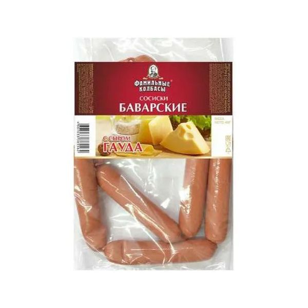 

Сосиски Фамильные Колбасы Баварские с сыром вареные +-1 кг