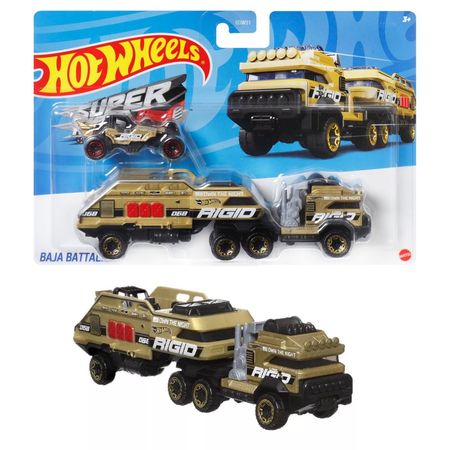 Машинка металлическая Hot Wheels HMF91 Baja Battalion грузовик и машинка 2 шт коричневый