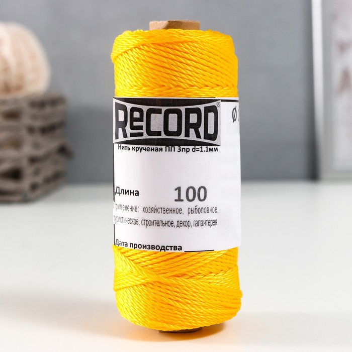 

Нить кручёная 3-х прядная полипропиленовая, d=1.1 мм 100 м (желтая), Желтый