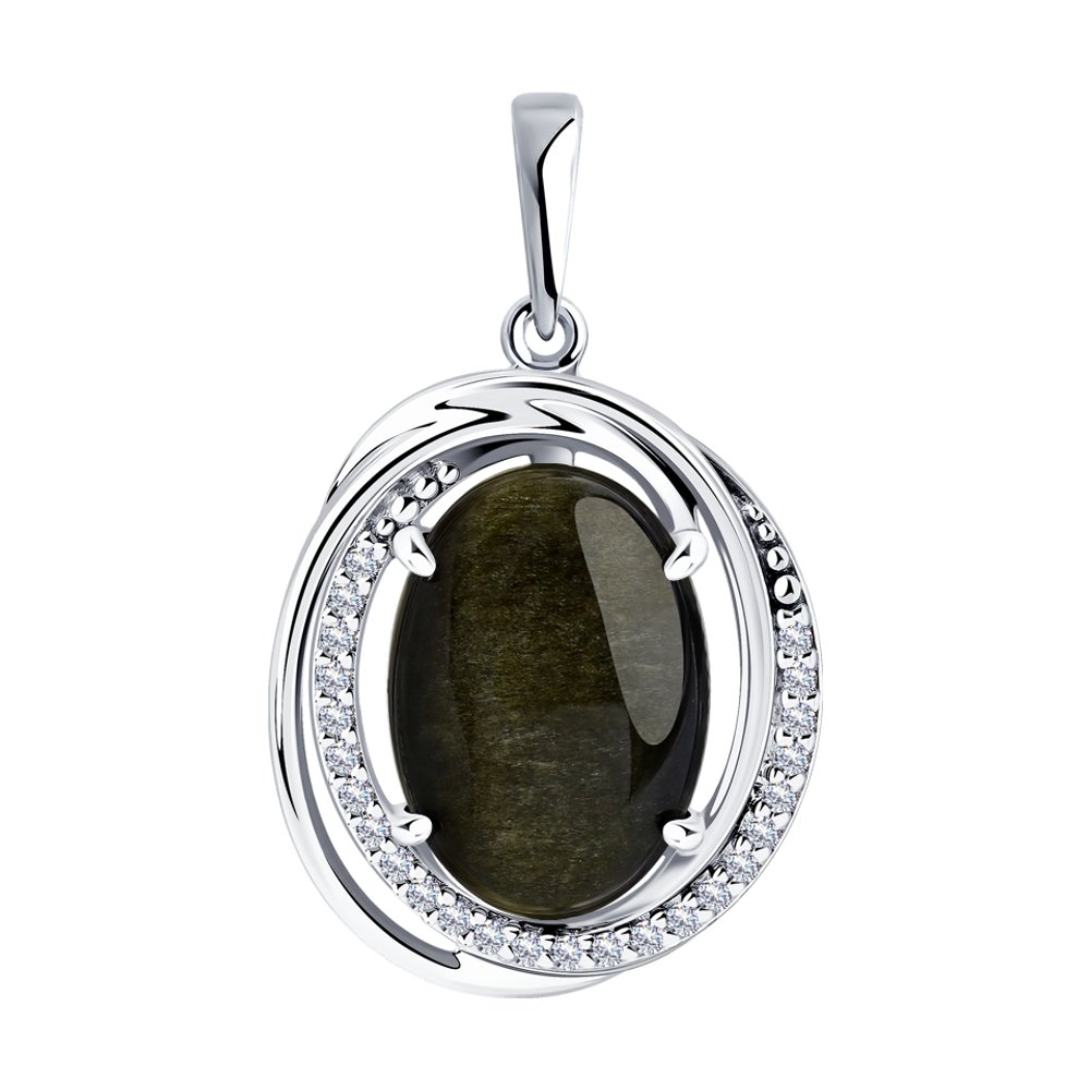 

Кулон из серебра с обсидианом/фианитом Diamant 94-330-00962-1, 94-330-00962-1