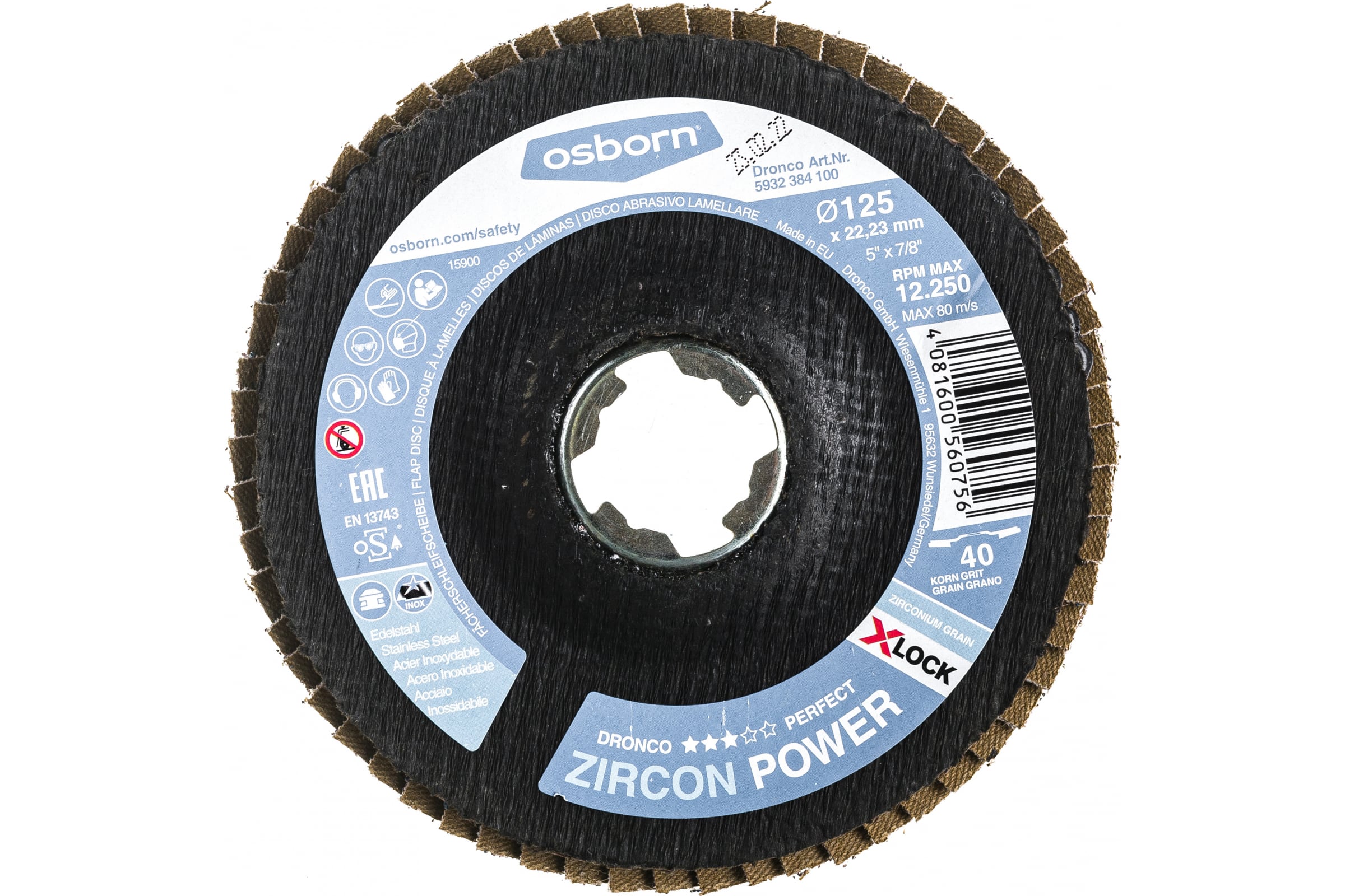 

DRONCO Диск абразивный лепестковый Zircon Power X-Lock K40 125 мм 5932384100