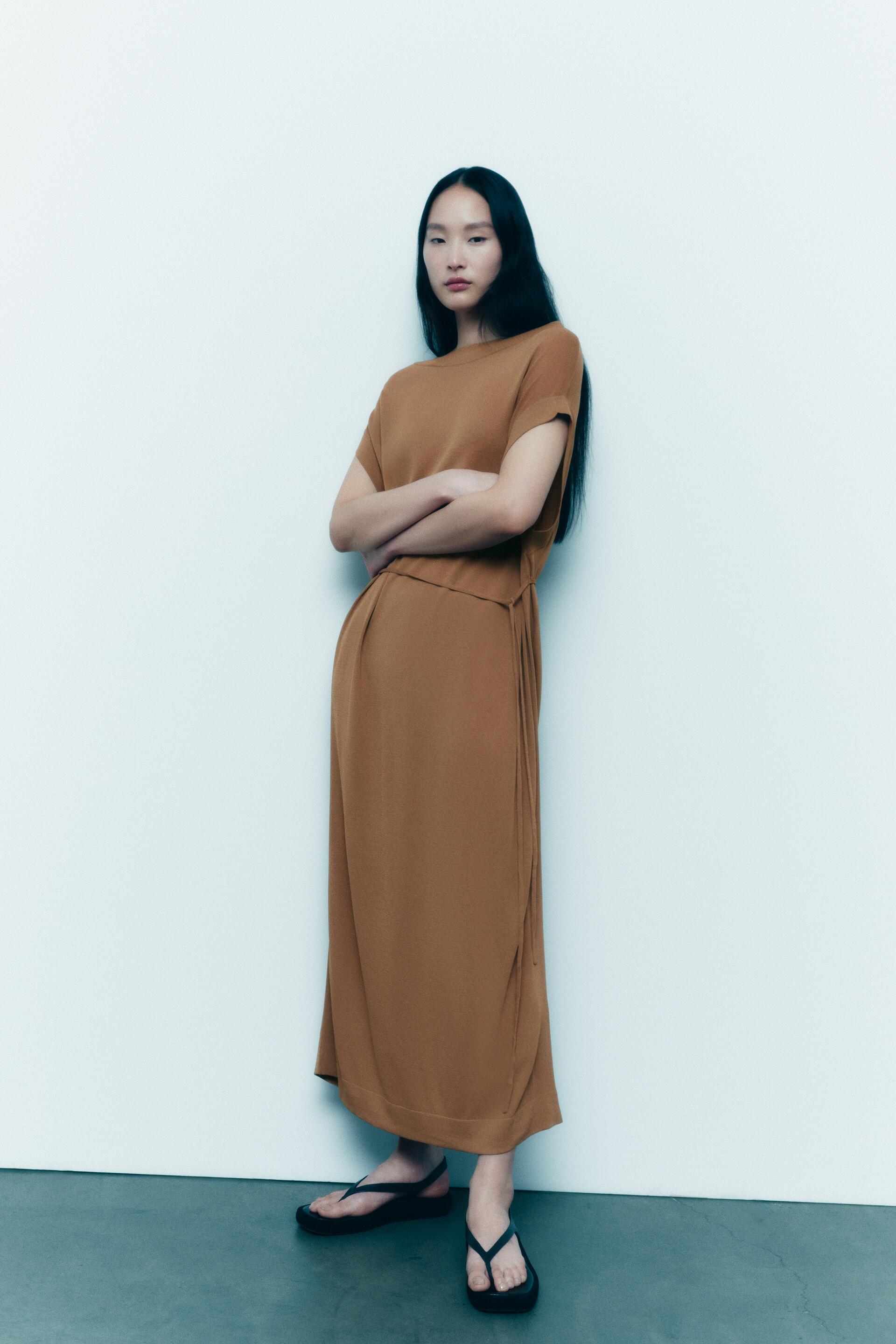 

Платье женское ZARA 00014011 бежевое L (доставка из-за рубежа), Бежевый, 00014011