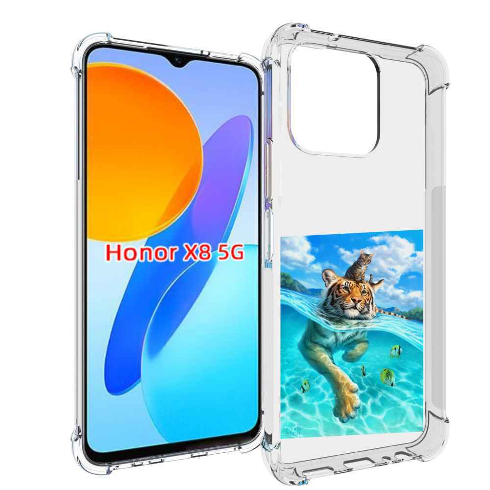 

Чехол MyPads Кот-на-тигре для Honor X8 5G, Прозрачный, Tocco