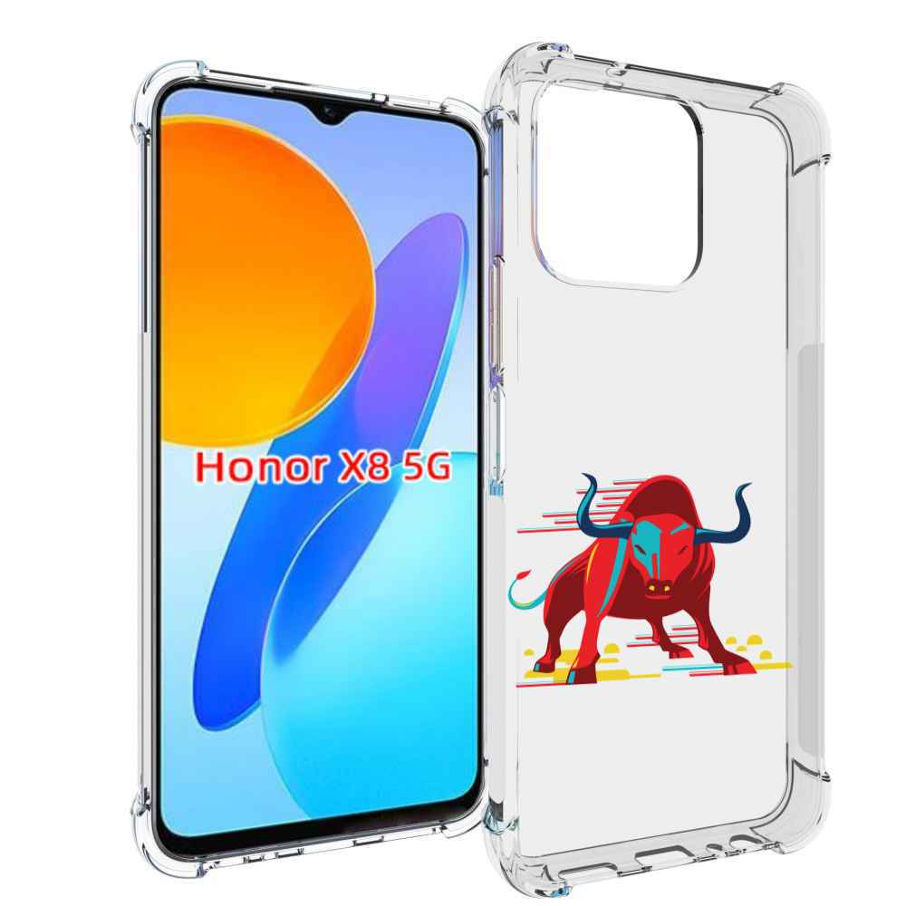 

Чехол MyPads Красный-бык для Honor X8 5G, Прозрачный, Tocco