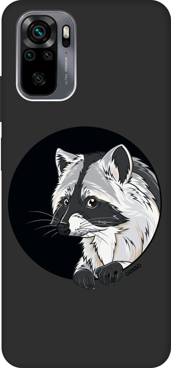 

Чехол на Xiaomi Redmi Note 10 "Raccon in a Hollow" черный, Черный;белый, 732