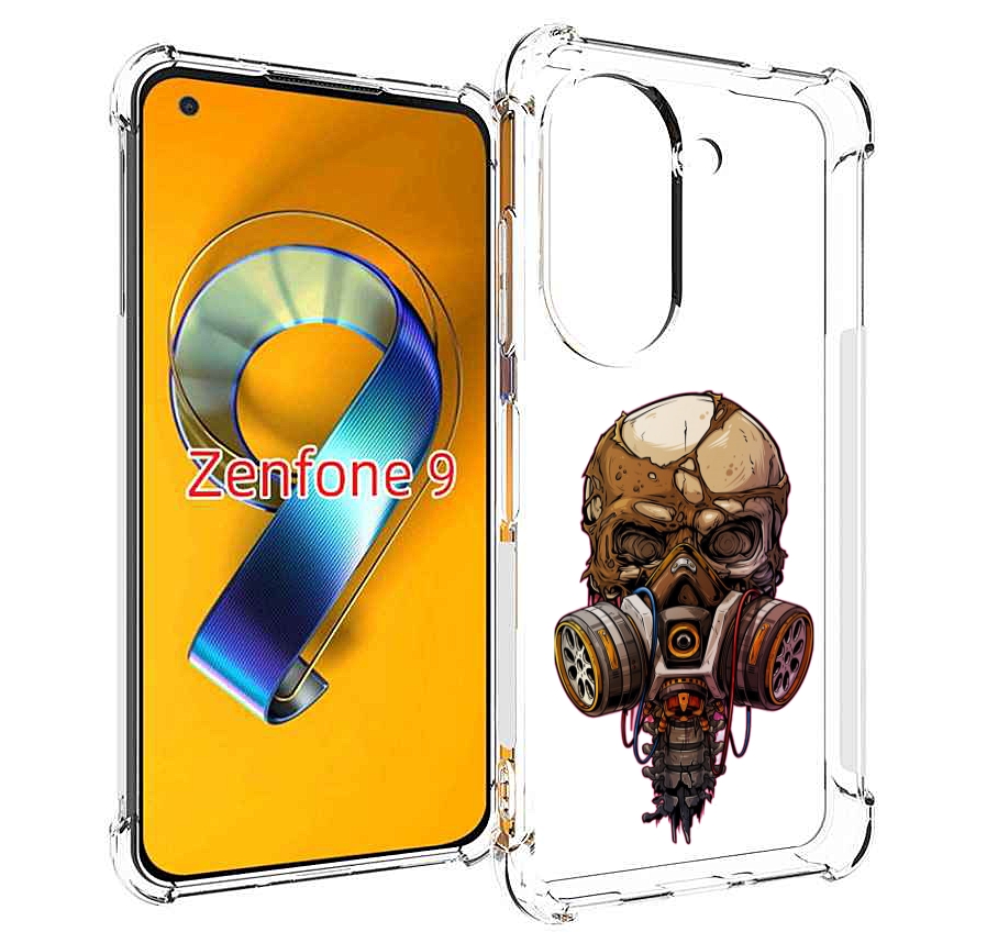 Чехол MyPads Подробный красочный человеческий череп с противогазом для Asus Zenfone 9 (...