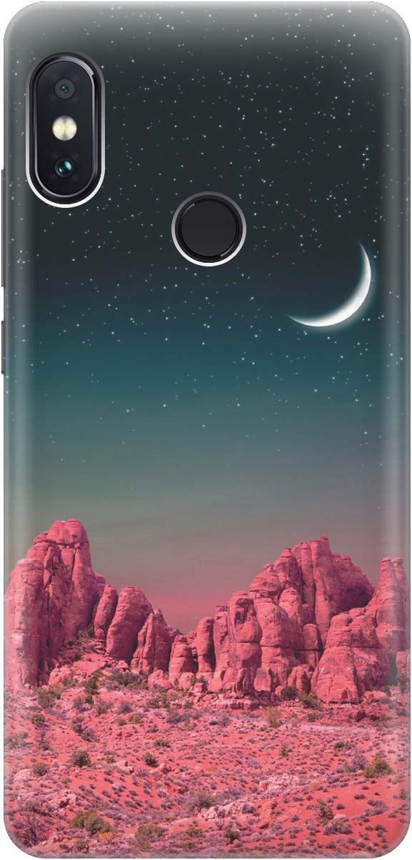 

Чехол на Xiaomi Redmi Note 5 "Месяц над розовыми горами", Розовый;черный, 927