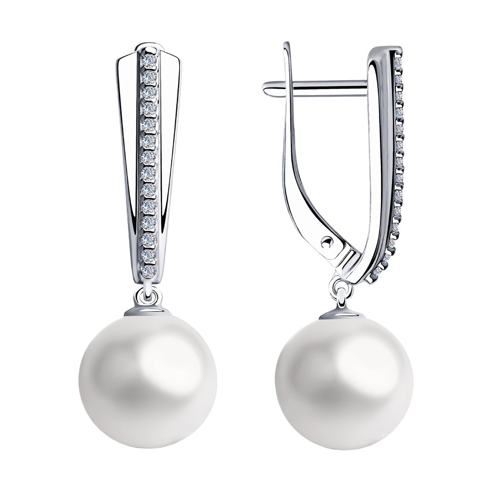 

Серьги подвески из серебра SOKOLOV 94023546, жемчуг искусственный/фианит, 94023546