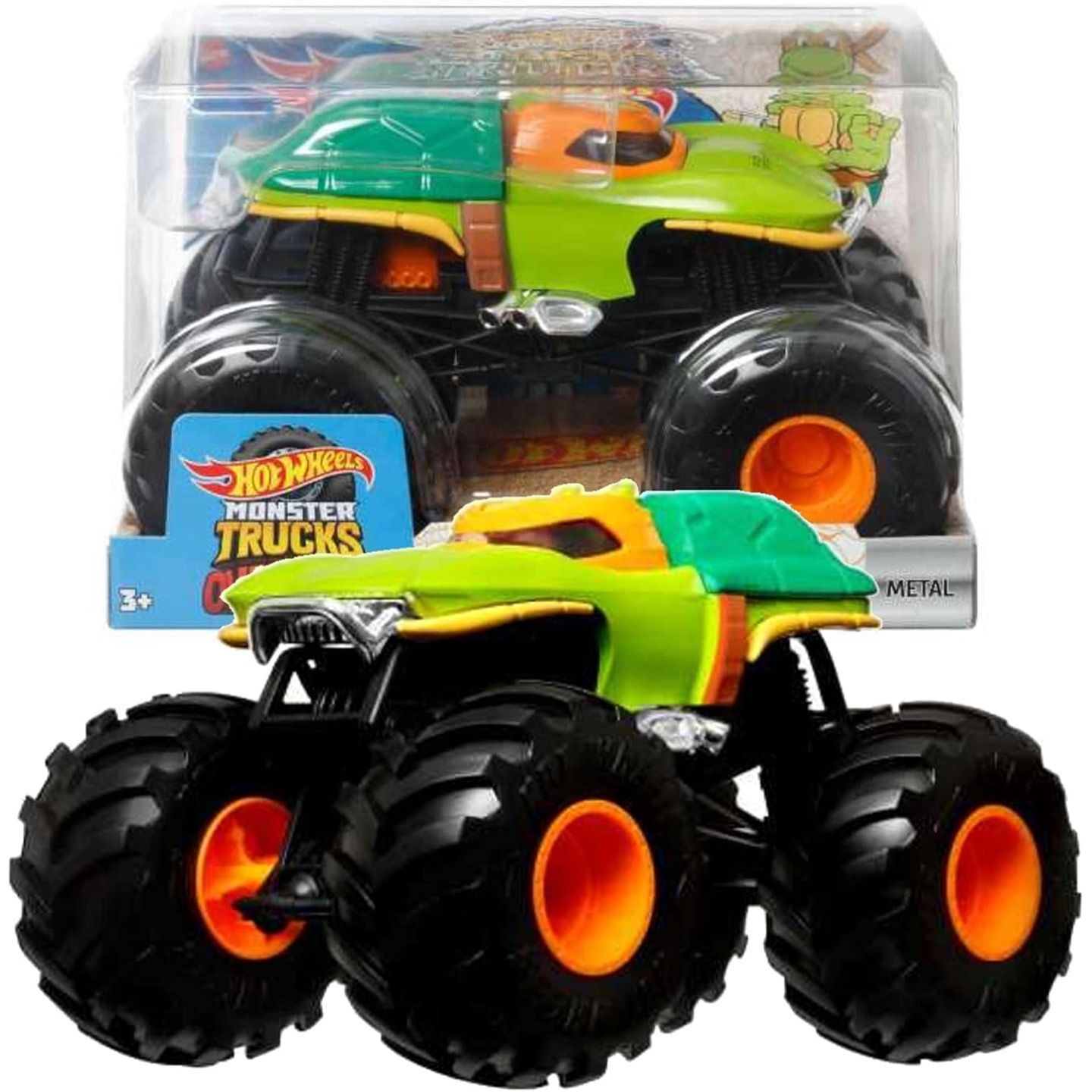 

Машинка металлическая Hot Wheels HYJ15 Monster Trucks 1:24 Turtles Michelangelo, Зеленый, HW-metall-all