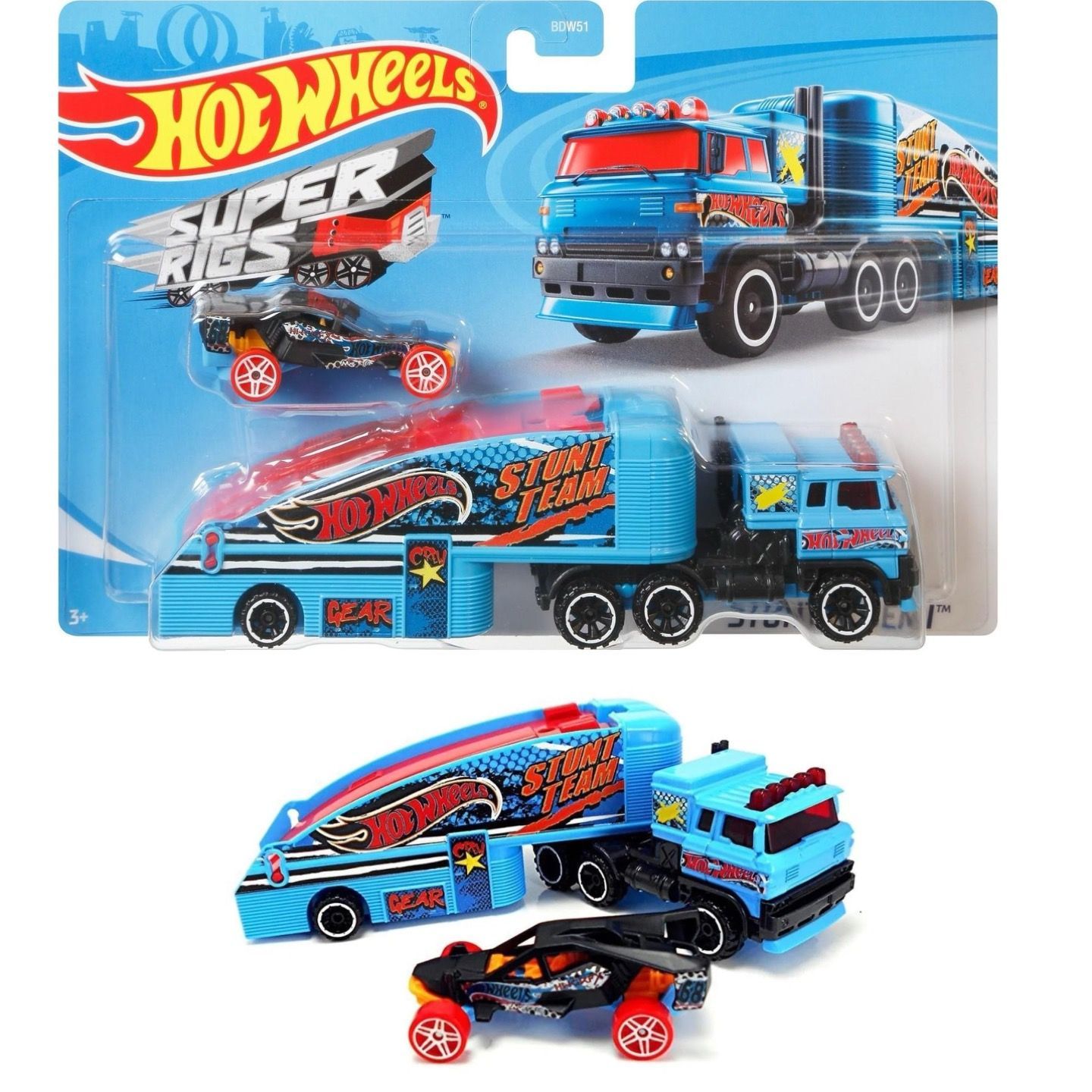 

Машинка металлическая Hot Wheels набор Stuntin Semi грузовик и машинка 2 шт, Голубой;черный, HW-metall-all