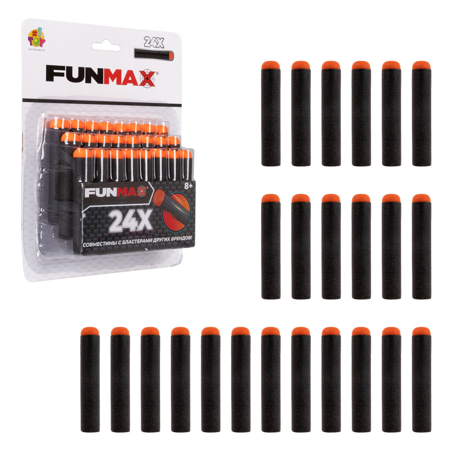 Набор пуль для игрушечного бластера EVA снарядов 1toy Funmax 24 шт, блистер игровой набор 1toy ракетки с сеткой и 2 мяча