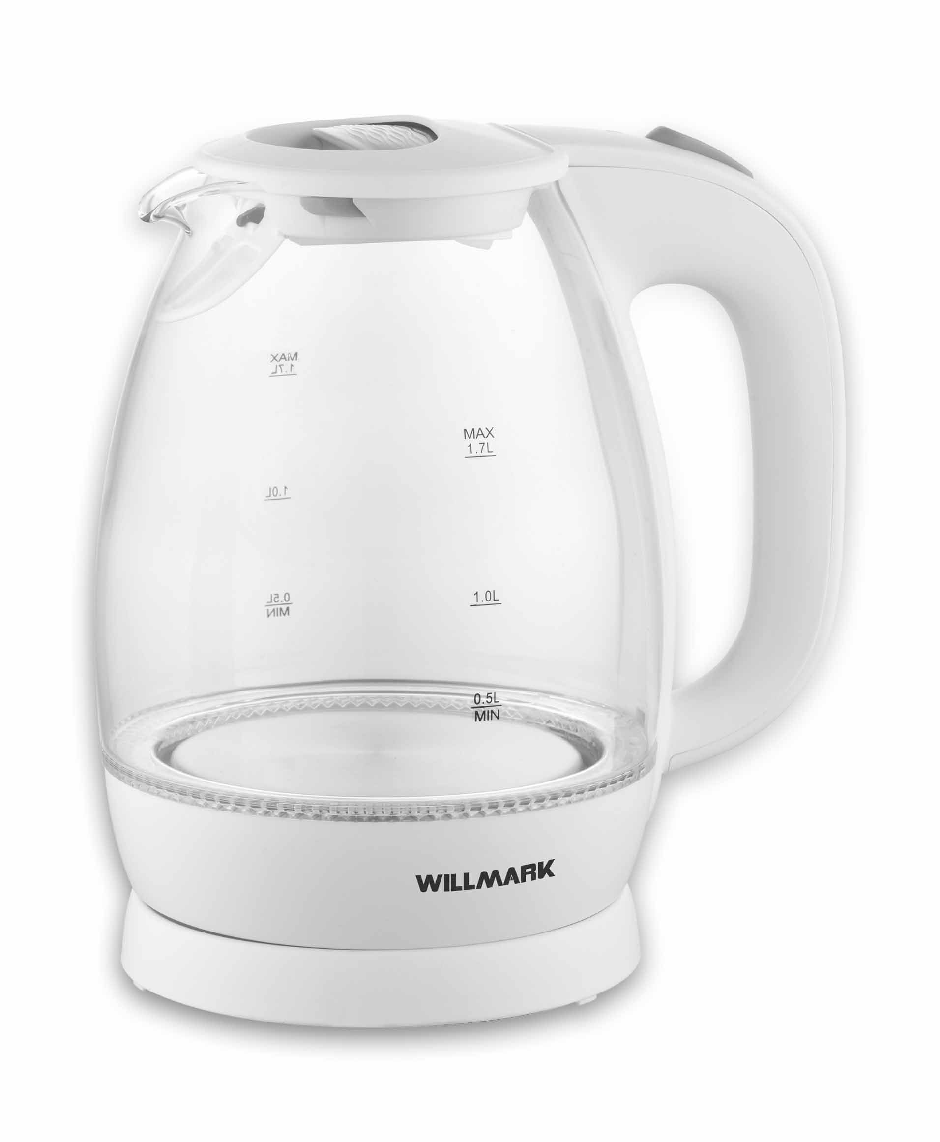 Чайник электрический WILLMARK WEK-1705GW 1.7 л белый, прозрачный пылесос willmark vc 2255cym белый