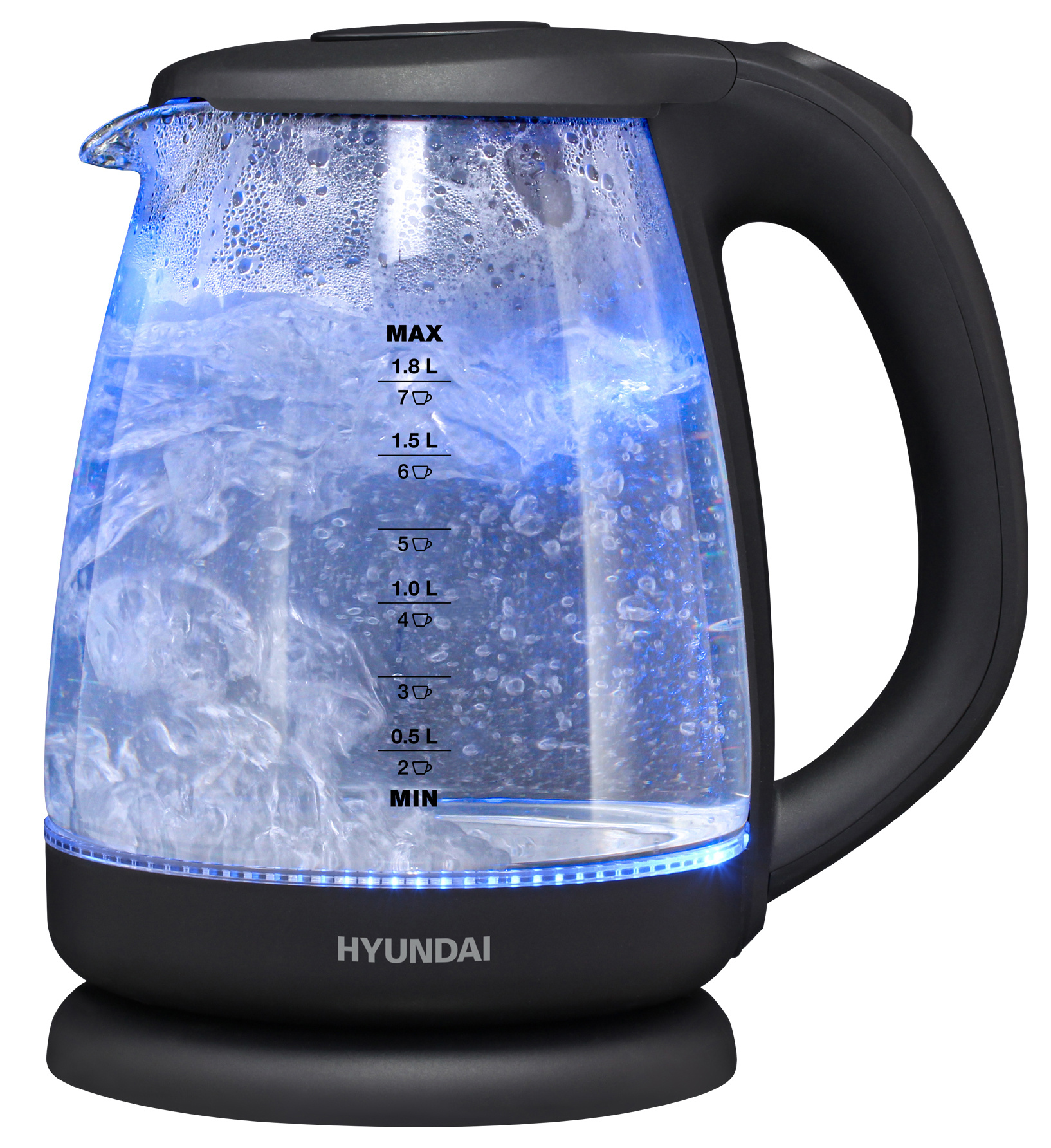 Чайник электрический HYUNDAI HYK-G3003 1.8 л прозрачный, черный