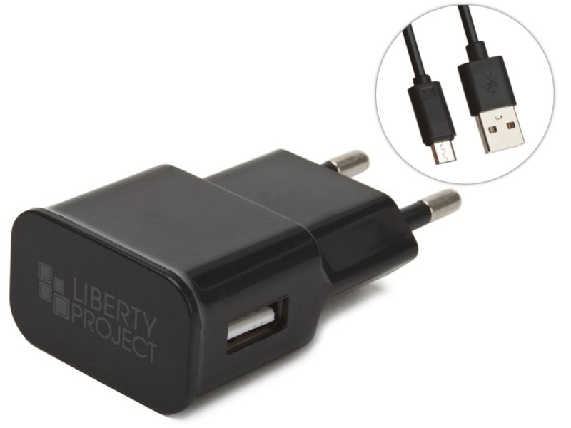 фото Зарядное устройство liberty project usb 2.1a+microusb classic plus black 0l-00042416