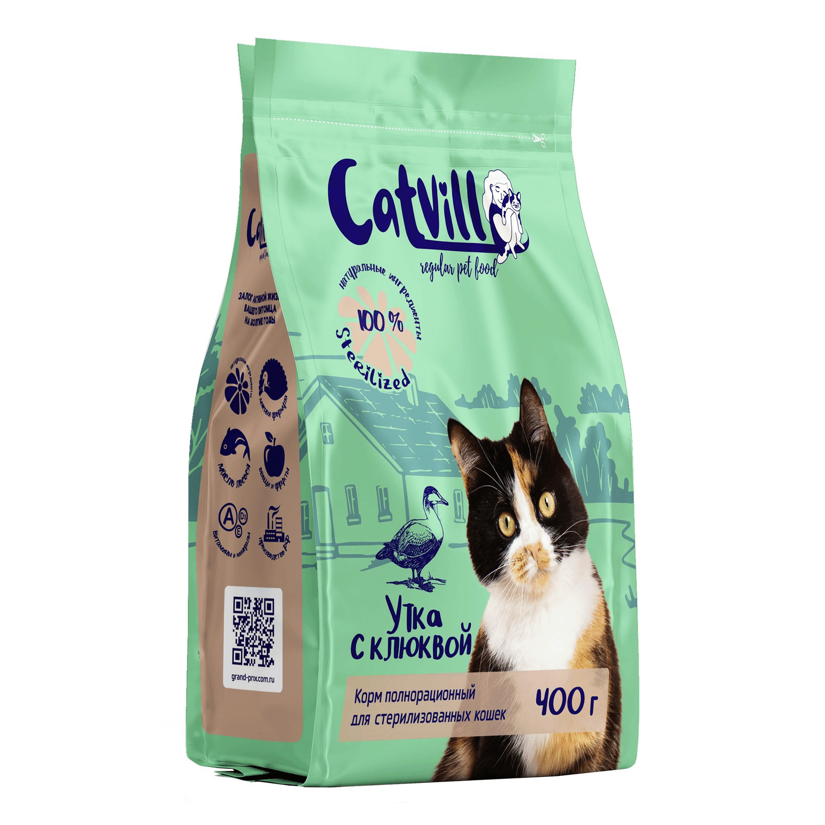 

Сухой корм для кошек Catvill, для стерилизованных, с уткой и клюквой, 400 г