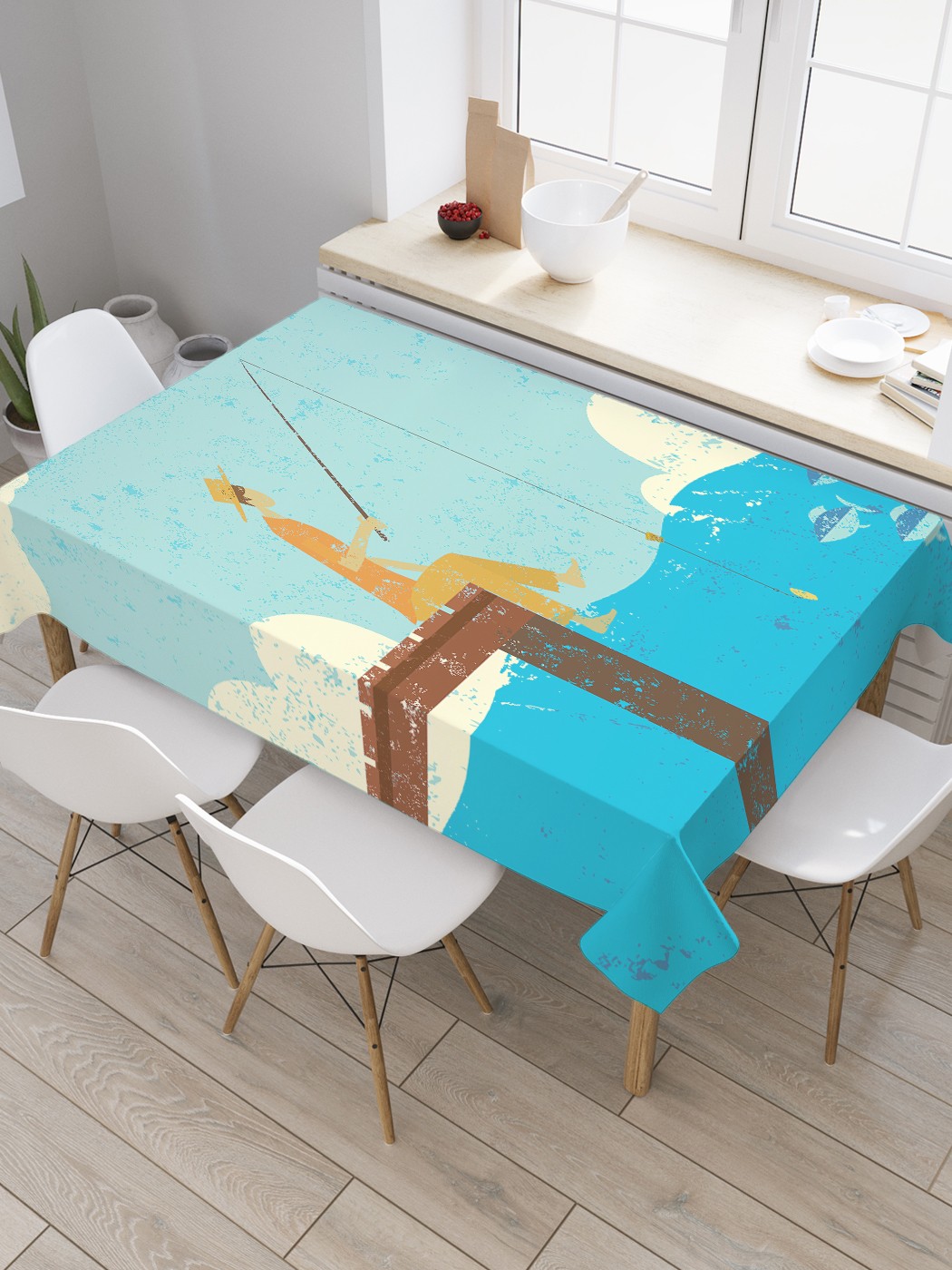

Скатерть прямоугольная JoyArty "Ловля с пирса" из сатена, 180x145 см, Голубой, Ловля с пирса