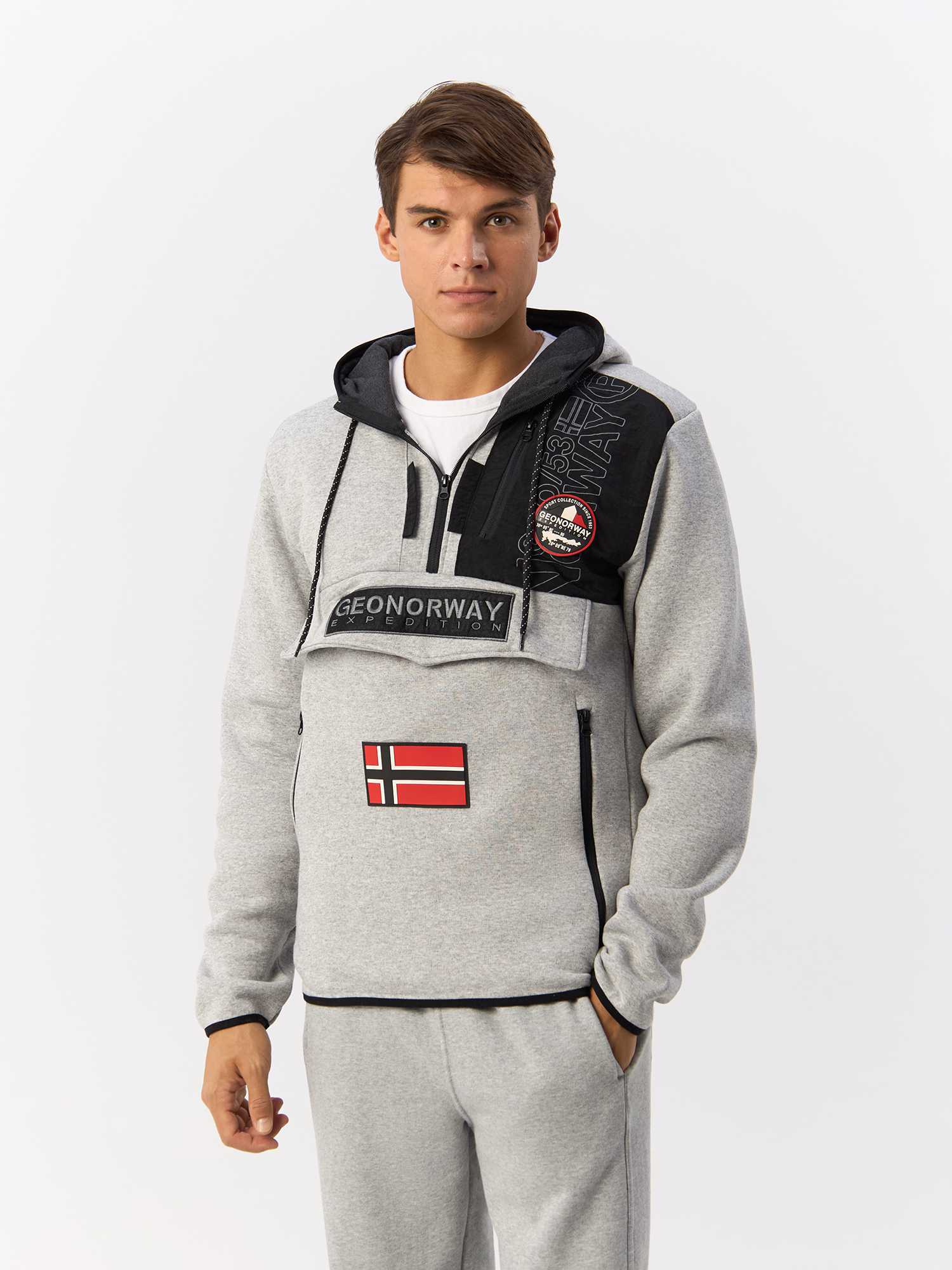 

Толстовка мужская Geographical Norway WU8006H/GNO серая S, Серый, WU8006H/GNO