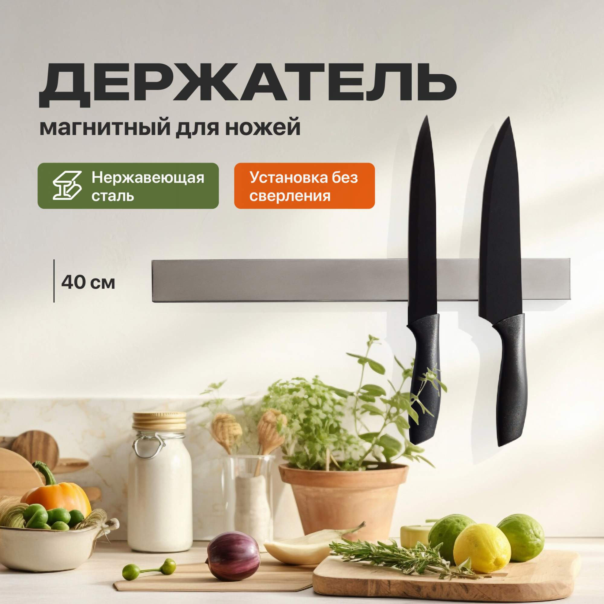 Подставка для ножей, магнитный держатель Shiny Kitchen, без сверления