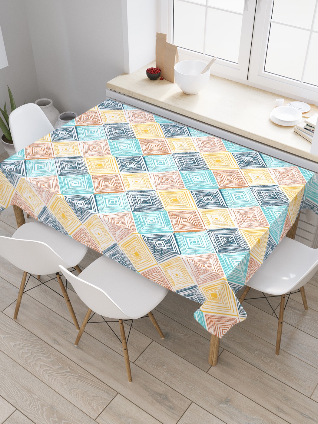 

Скатерть прямоугольная JoyArty "Этнос ромбов" из сатена, 180x145 см, Голубой, Этнос ромбов