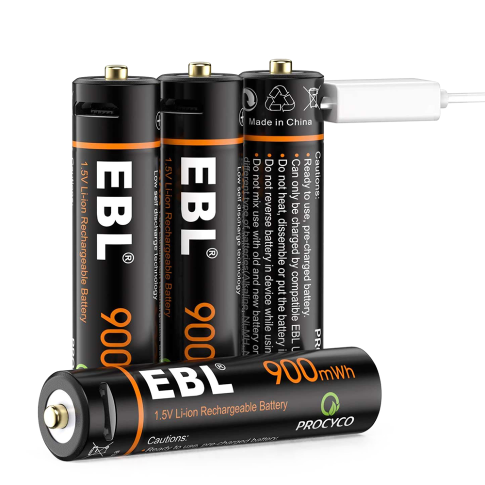 Комплект аккумуляторных батарей EBL USB Rechargeable AAA 1.5V 900mwh 4шт + зарядный кабель