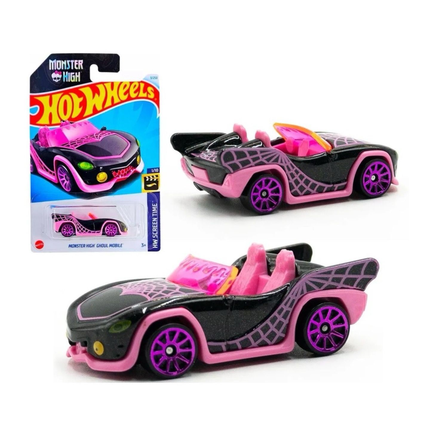 

Машинка металлическая Hot Wheels HTC80 коллекционная модель Monster High Ghoul Mobile, Черный;розовый, HW-metall-all