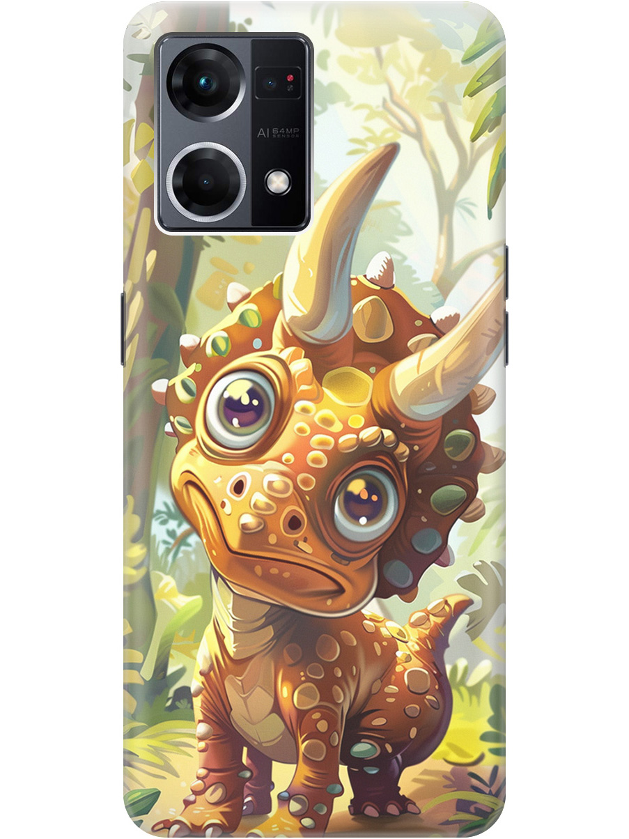 

Силиконовый чехол на OPPO Reno7 с рисунком "Малыш-динозавр", Желтый;зеленый, 20000484