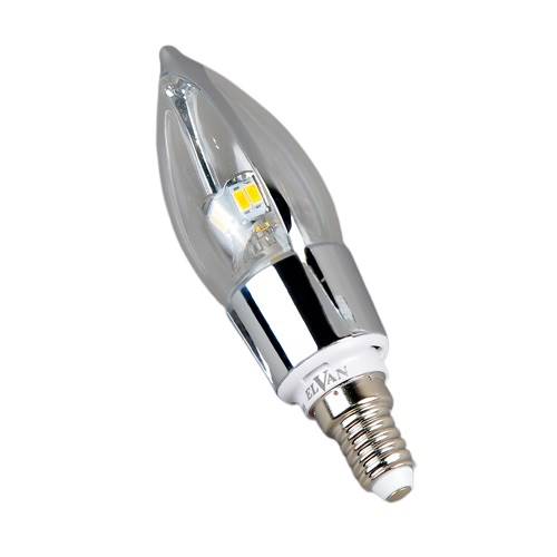 

E14-5w-3000k-q100b Лампа Led (Свеча хром) Elvan
