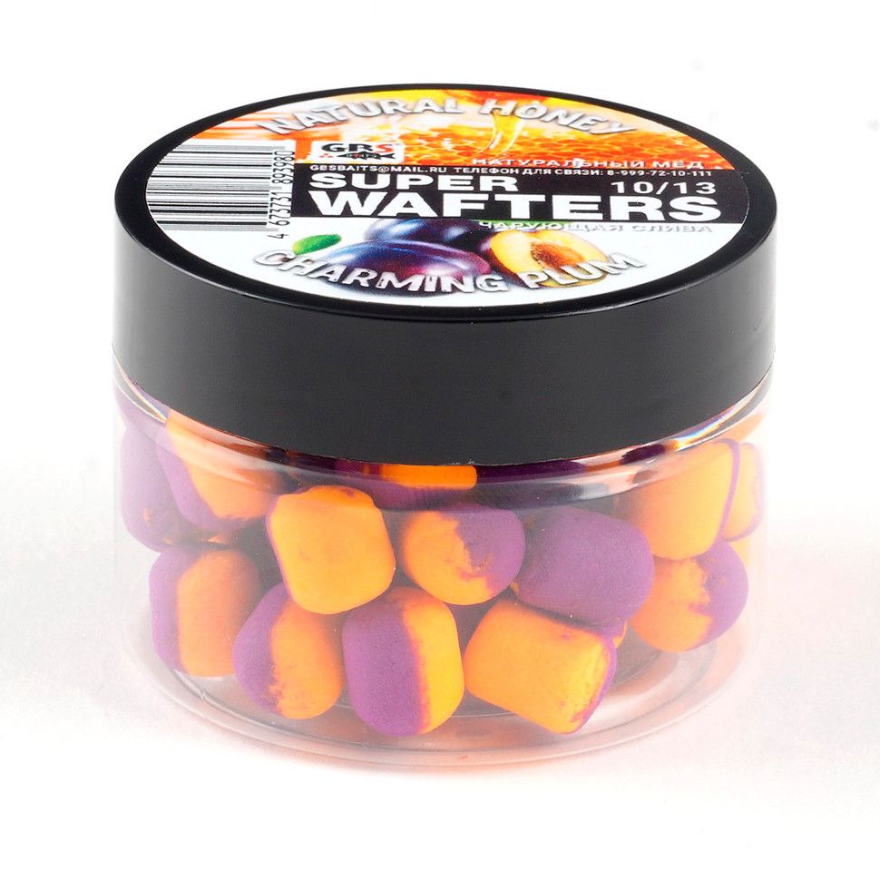 

Вафтерсы GBS BaITS Super Wafters 10x13 мм 67 гр Натуральный мёд и Чарующая Слива, Super Wafters 10x13 мм