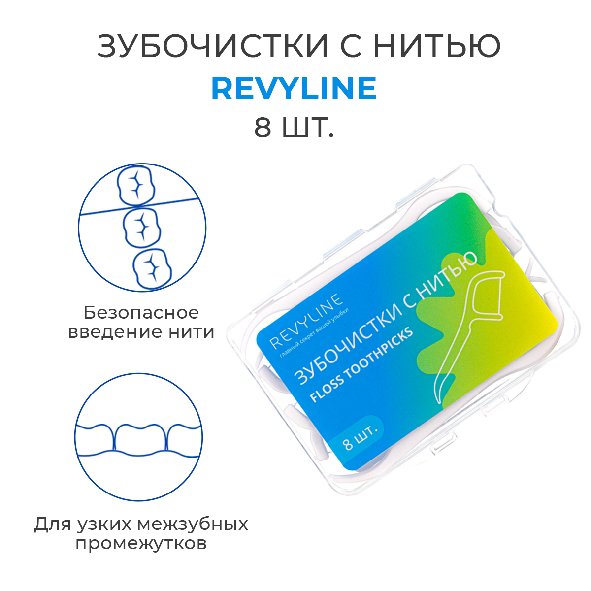 Зубочистка с нитью Revyline, 8 шт