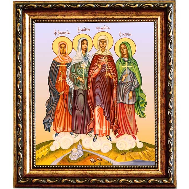 

Евдокия Шейкова, Дария Улыбина, Дария Тимагина, Мария Пузовские мученицы. Икона на холсте.