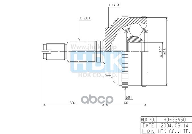

Шрус Наружный К-Т (32x64x28) Honda Accord 1998-2002 HDK арт. ho-033a50