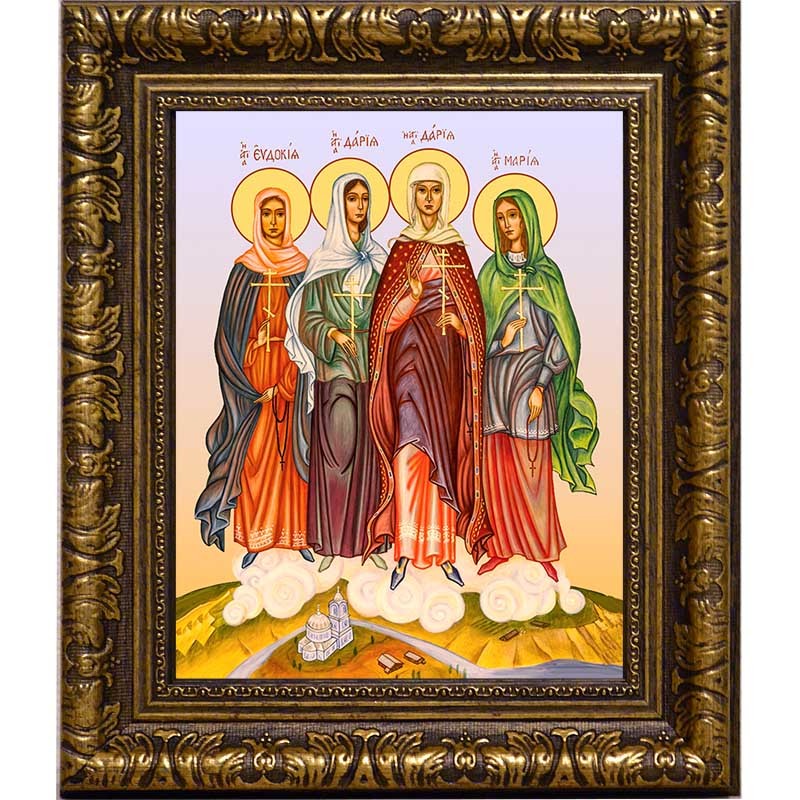 

Евдокия Шейкова, Дария Улыбина, Дария Тимагина, Мария Пузовские мученицы. Икона на холсте.