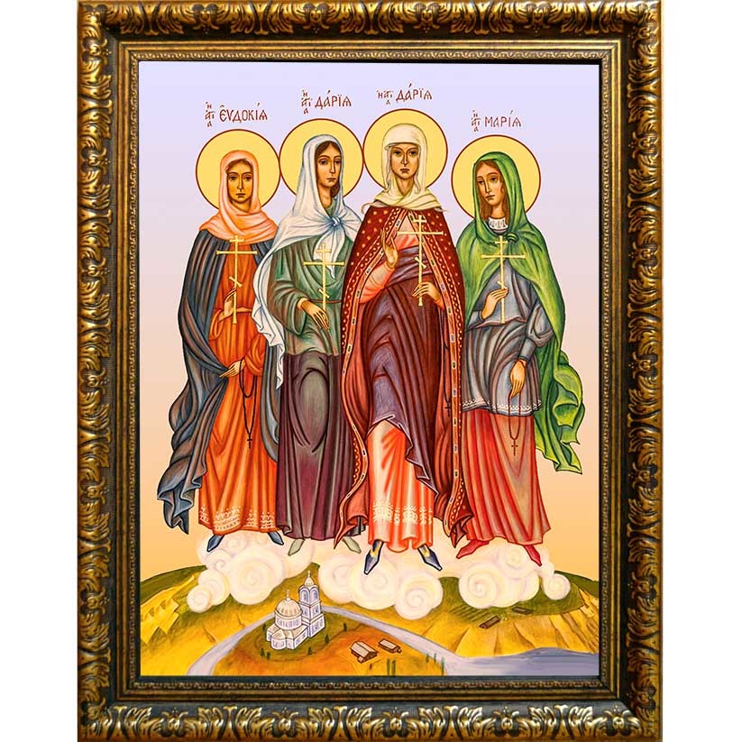 

Евдокия Шейкова, Дария Улыбина, Дария Тимагина, Мария Пузовские мученицы. Икона на холсте.
