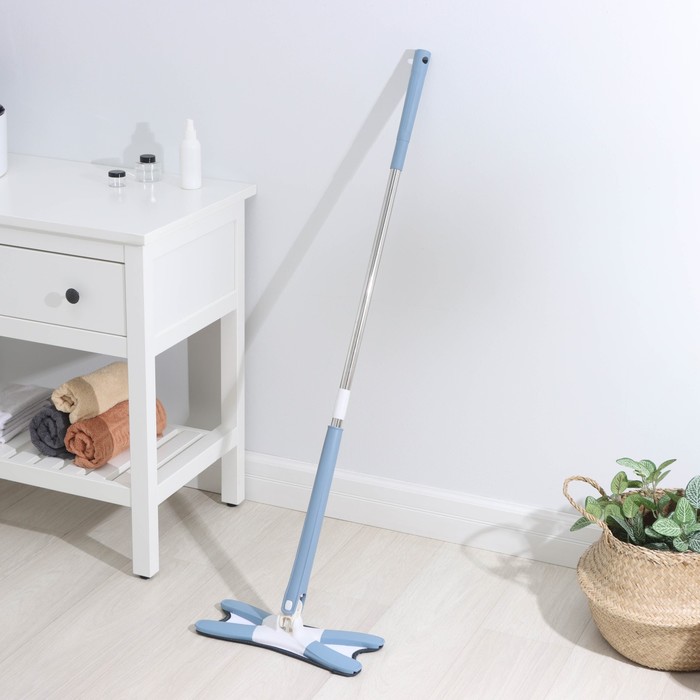 

Швабра с отжимом Twist Доляна, насадка 36x14 см, стальная нержавеющая ручка 125 см, Голубой