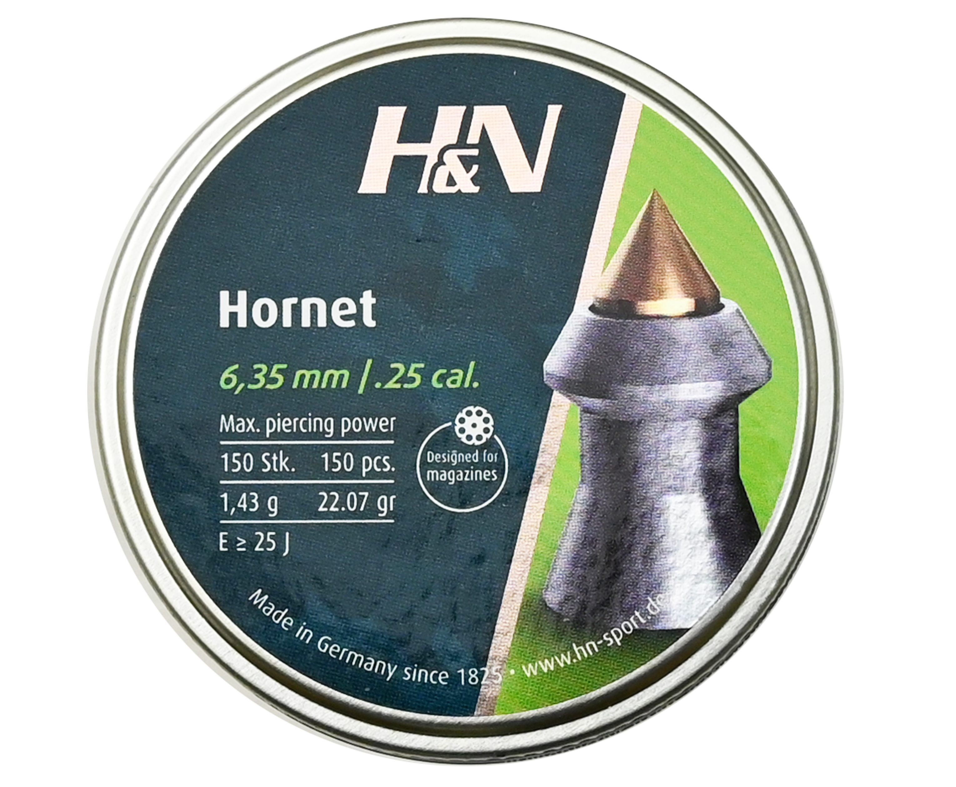 

Пули пневматические H&N Hornet 6.35 мм 150 шт, 1.43 грамма, Серебристый, Hornet